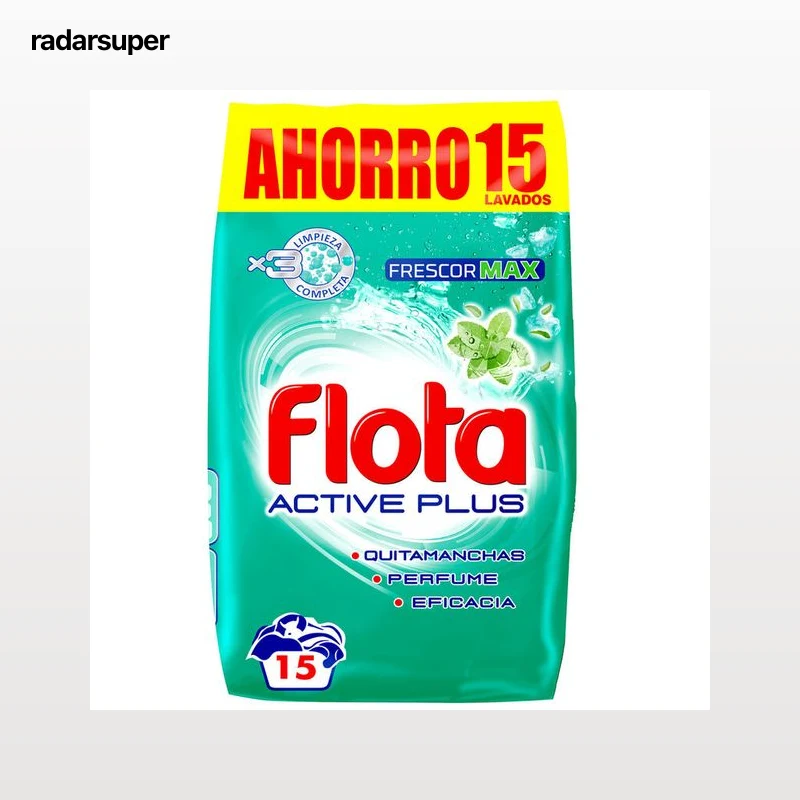 Detergente en polvo para ropa Flota Frescor Max. Eficacia, blancura, Perfume. Bolsa de 15 lavados