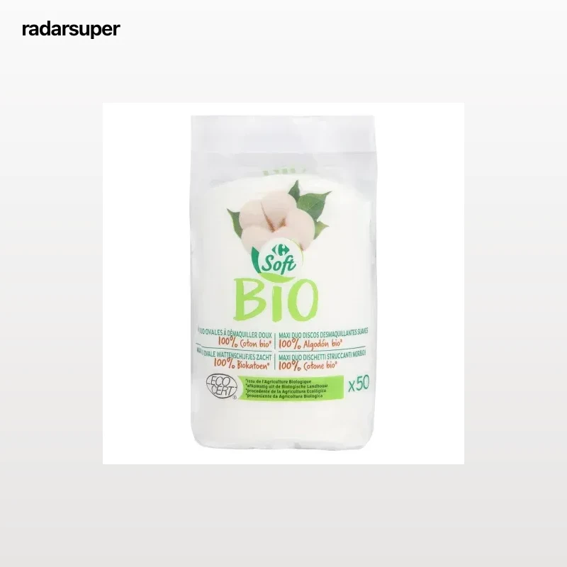 Discos desmaquillantes suaves avalados ecológicos Soft Bio Carrefour 50 ud.