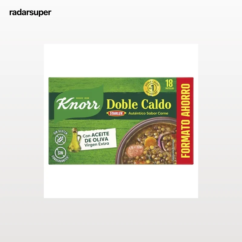 Doble caldo carne Knorr sin gluten y sin lactosa 18 pastillas