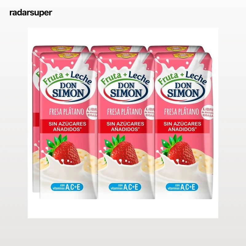 DON SIMON Bebida de leche con frutas de fresa y plátano sin azúcares añadidos 6 x 200 ml.