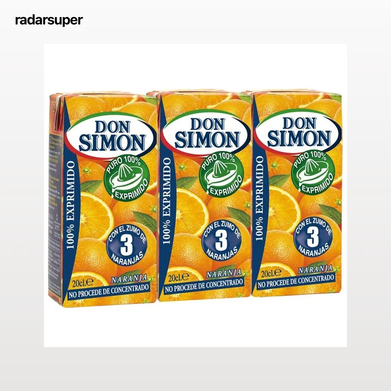 DON SIMON Zumo exprimido de naranja sin pulpa brick de 3 uds x 20 cl.