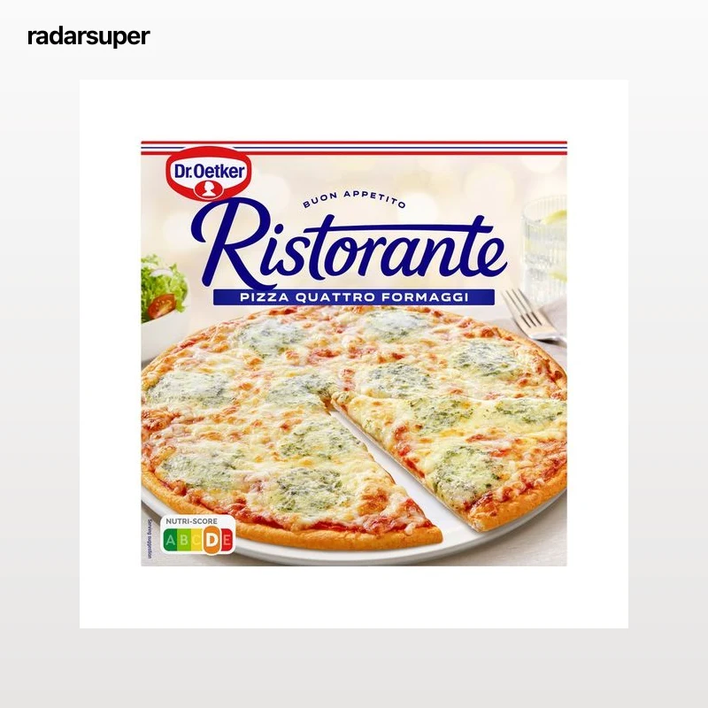 DR. OETKER Pizza de masa fina y crujiente 4 quesos (Mozzarella, Edam, Emmental y Azúl) Ristorante 340 g.