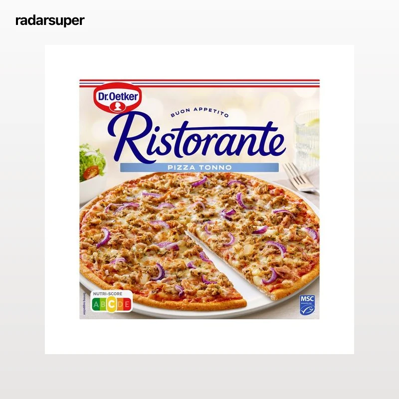DR. OETKER Pizza de masa fina y crujiente cubierta de atún, cebolla roja y queso Ristorante 355 g.