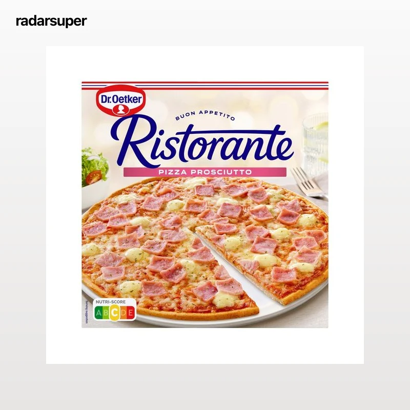 DR. OETKER Pizza de masa fina y crujiente cubierta con tomate, jamón cocido y queso Ristorante 340 g.