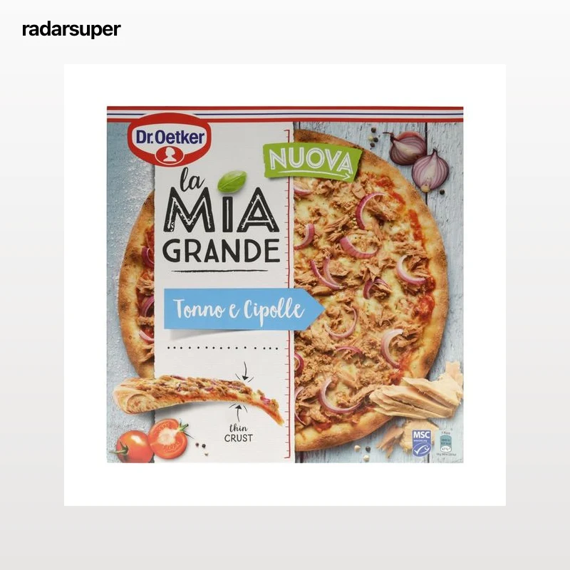 DR. OETKER Pizza de mozzarella, atún y cebolla, de masa fina horneada directamente sobre piedra La mia grande 415 g.