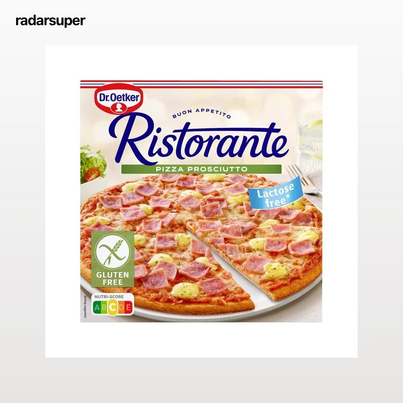 DR. OETKER Pizza sin gluten, son salsa de tomate, jamón cocido ahumado y queso Ristorante 370 g.