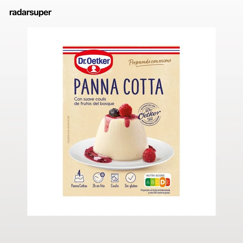 DR. OETKER Preparado para panna cota con salsa de frambuesa DR. OETKER 110 g.