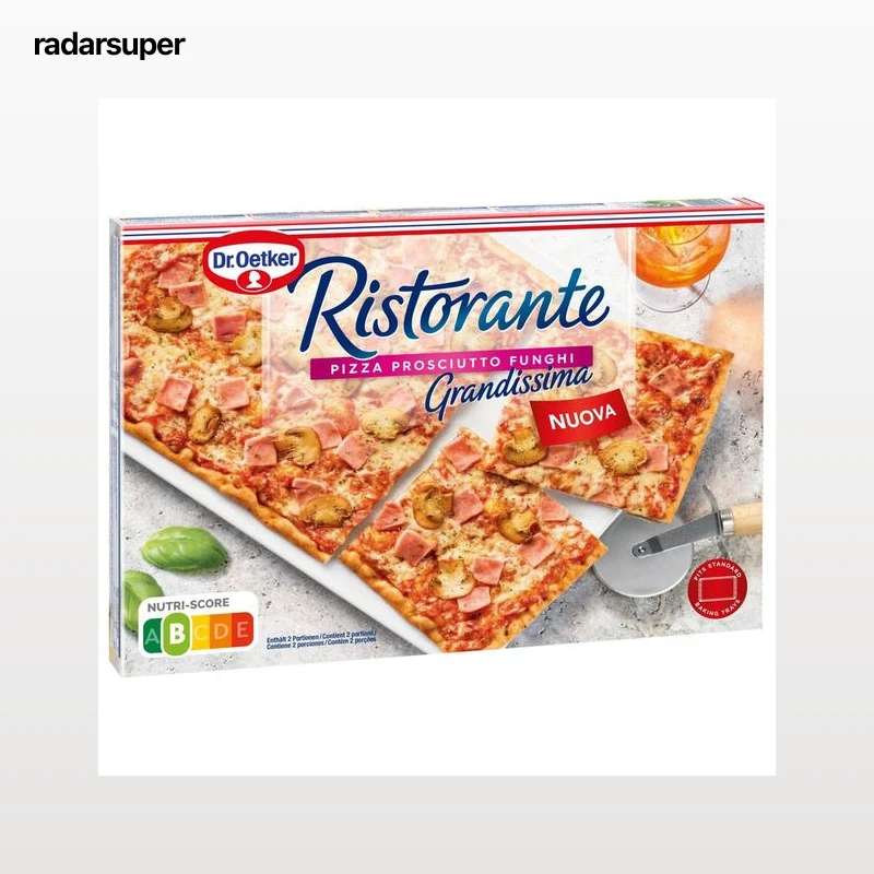 DR. OETKER Ristorante grandissima Pizza congelada de masa fina con jamón y champiñón 580 g.