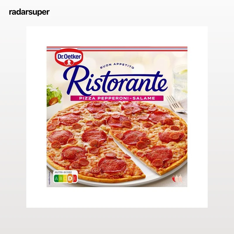 DR. OETKER Ristorante Pizza congelada con masa fina de pepperoni y salami 320 g.