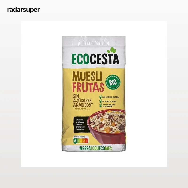 ECOCESTA Cereales muesli con frutas de cultivo ecológico, sin azúcares añadidos 500 g.
