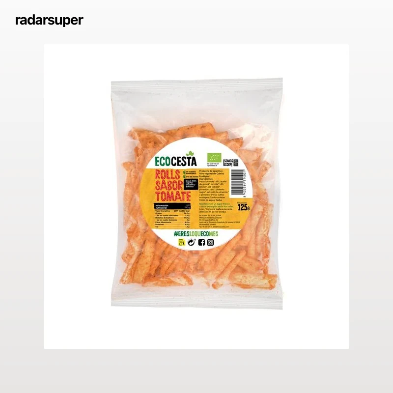 ECOCESTA Snacks (nachos) de maíz ecológico, con sabor a tomate 125 g.
