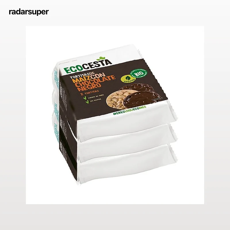 ECOCESTA Tortitas de maíz y chocolate negro ecológicas, aptas para veganos 95 g.