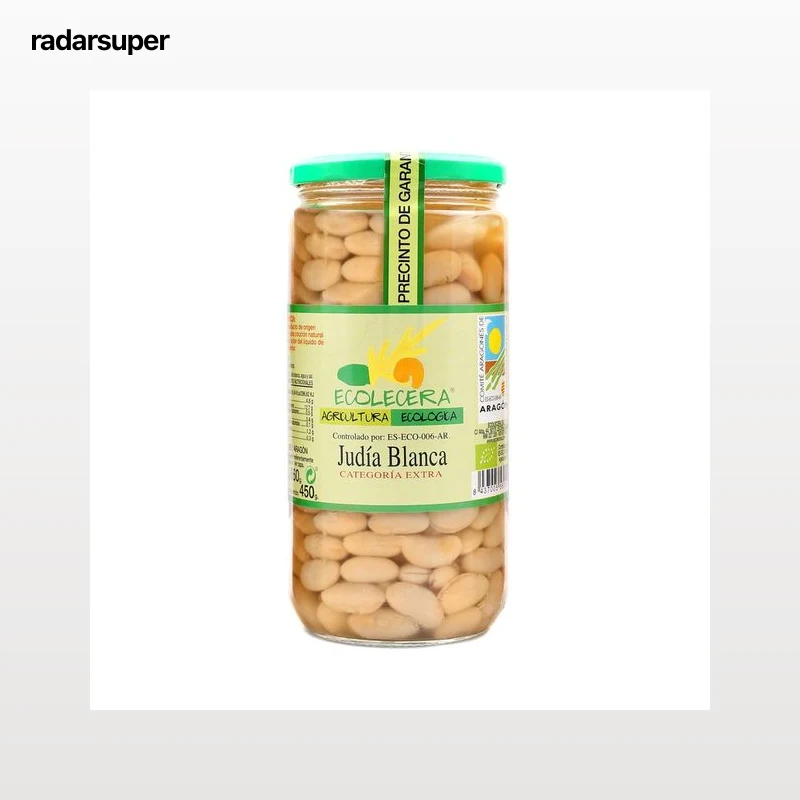 ECOLECERA Judía (alubia) blanca cocida categoría extra, ecológica 450 g.