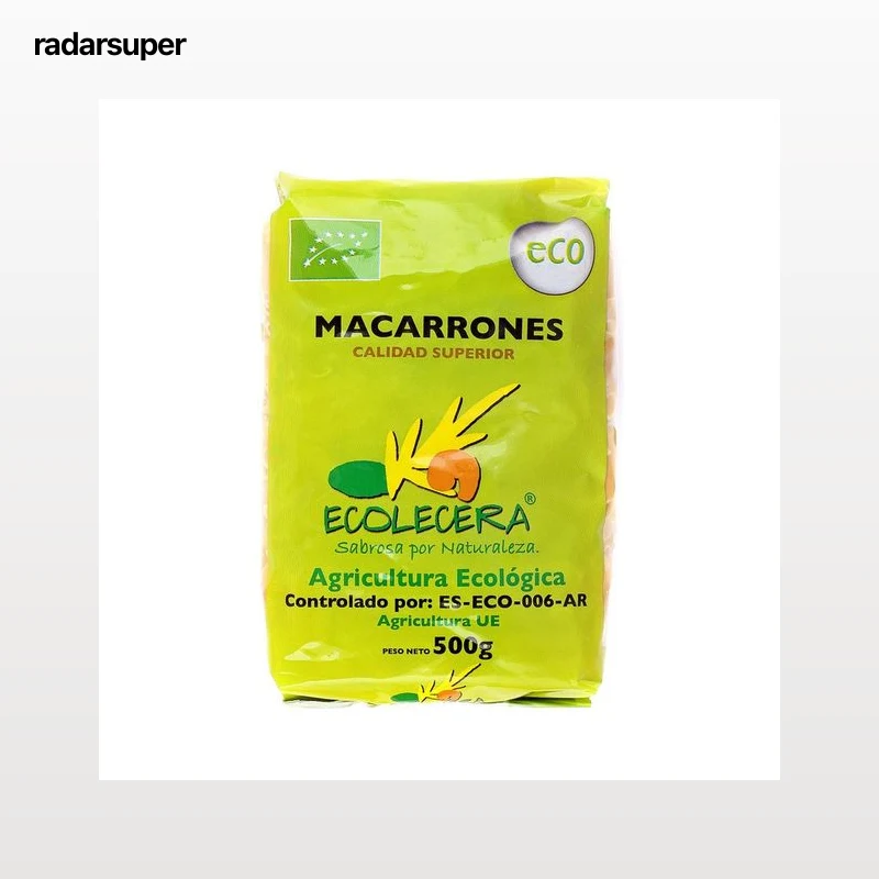 ECOLECERA Pasta macarrones ecológicos, pasta de sémola de trigo duro de calidad superior 500 g.