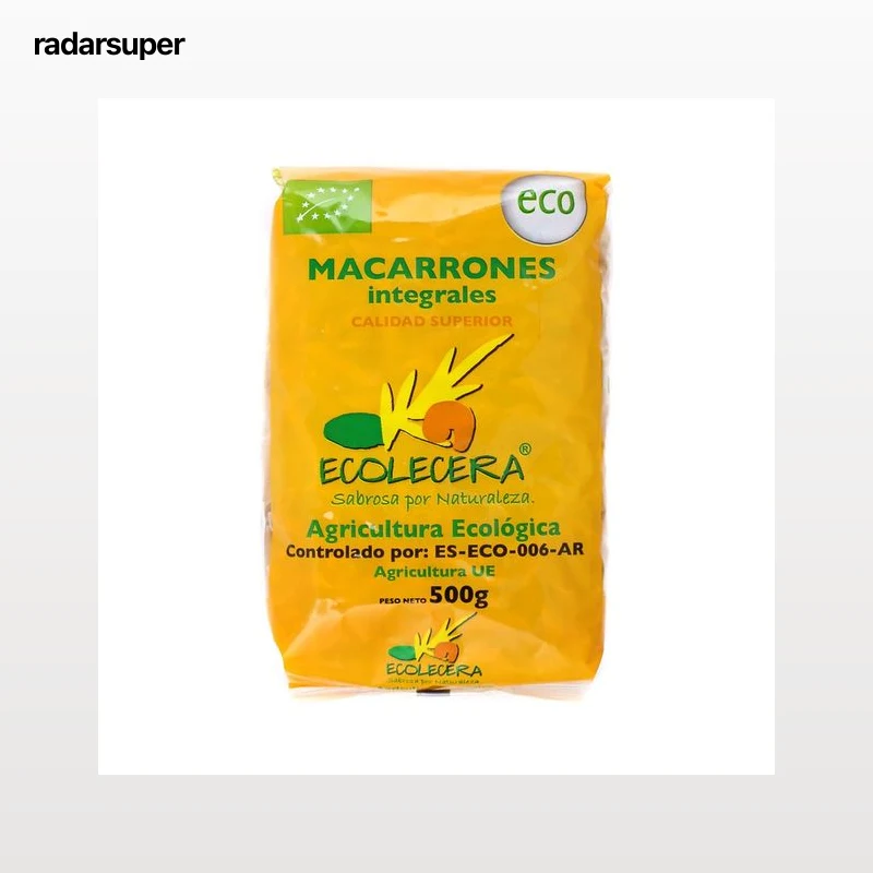 ECOLECERA Pasta macarrones integrales de calidad superior, ecológicos 500 g.
