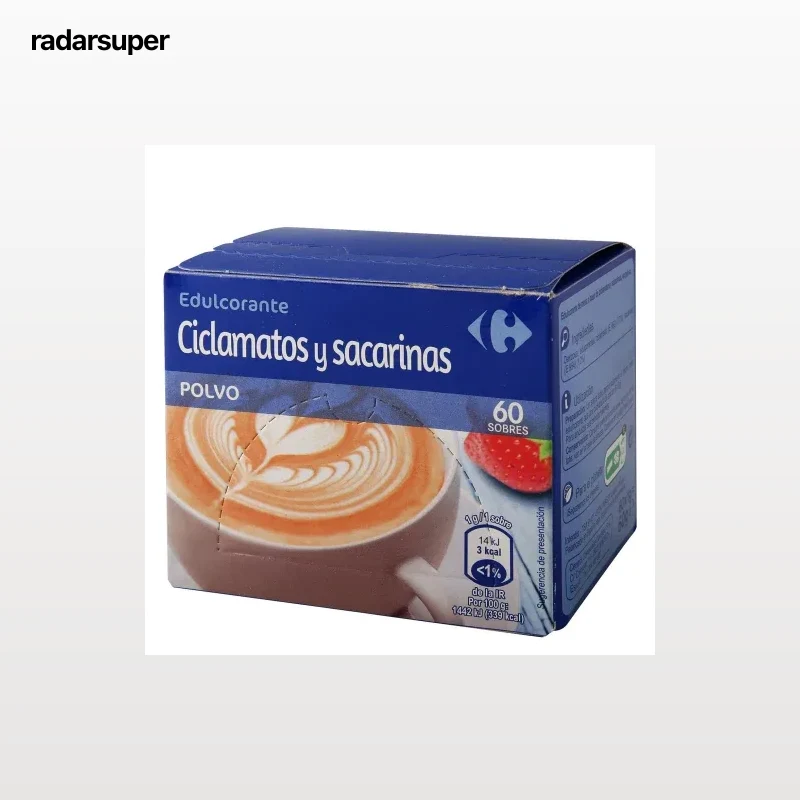 Edulcorante climatos y sacarinas en polvo Carrefour 60 ud.