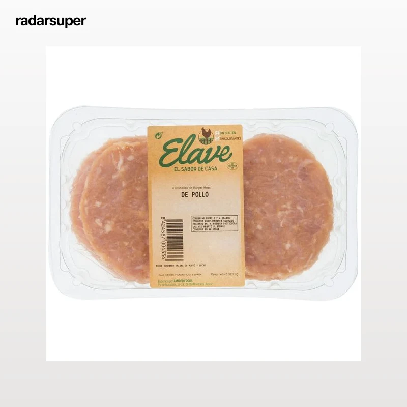ELAVE Bandeja de hamburguesas de pollo (solo carne de pollo) 4 x 80 g.