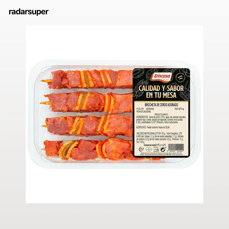 EMCESA Bandeja con 4 brochetas de cerdo y veduras con adobo rojo