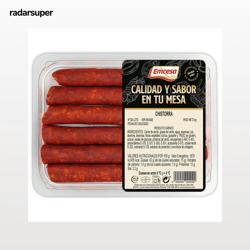 EMCESA Bandeja con chistorra roja, elaborada sin gluten 320 g.