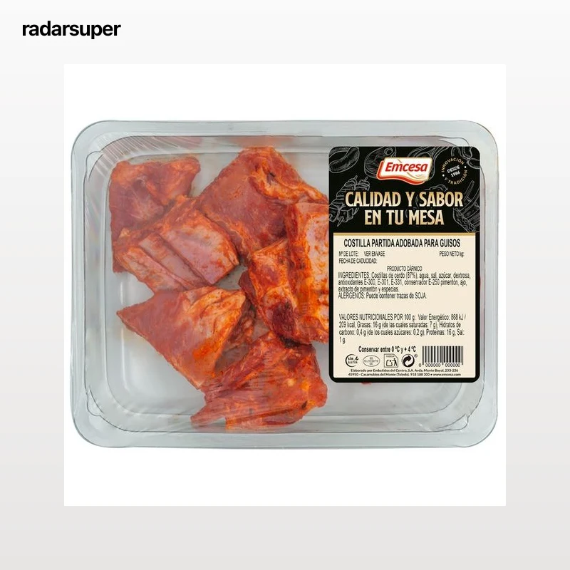 EMCESA Bandeja de costilla de cerdo adobadas, corte especial para guisos