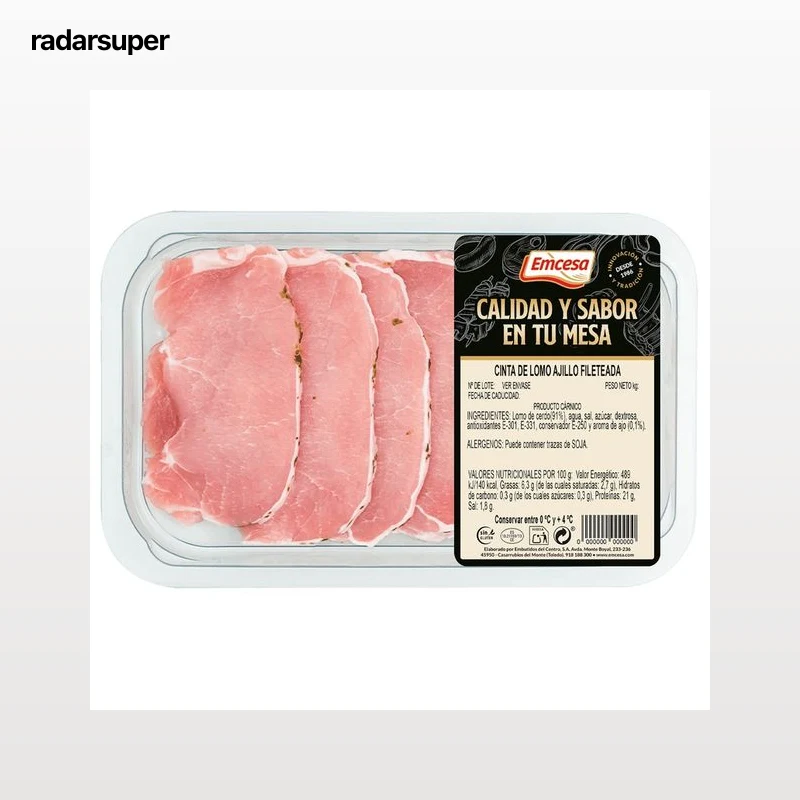 EMCESA Bandeja de filetes de cinta de lomo de cerdo al ajillo, elaborados sin gluten 260 g.