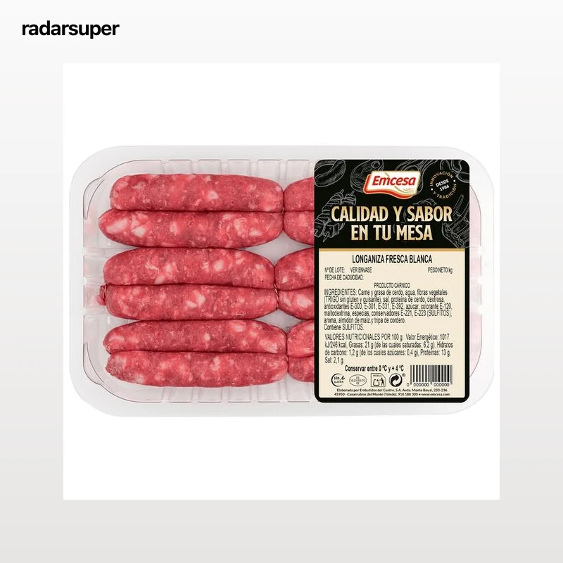 EMCESA Bandeja de longanizas frescas blancas, elaboradas sin gluten