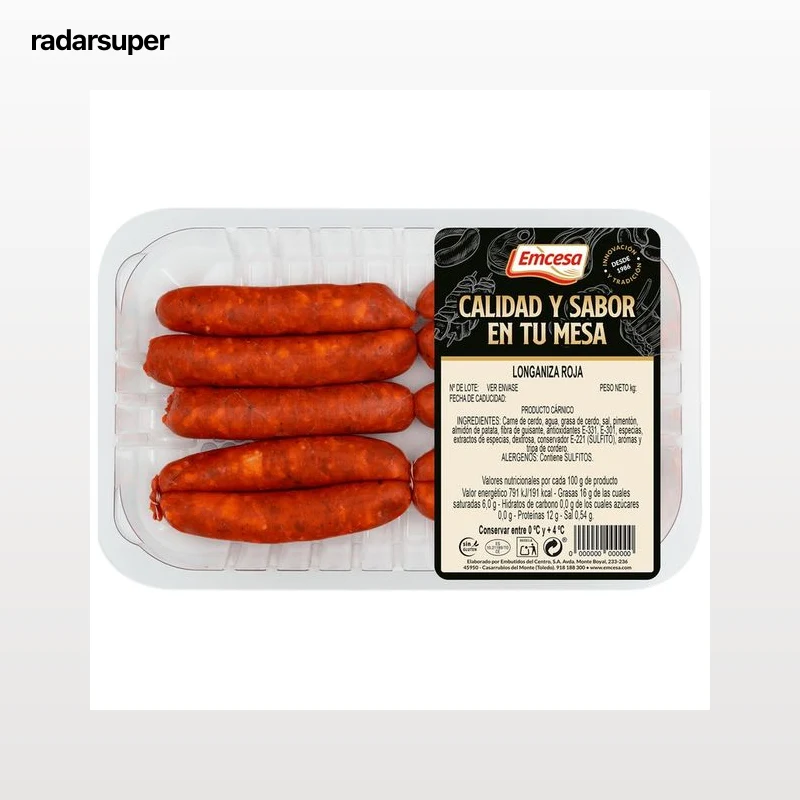 EMCESA Bandeja de longanizas frescas rojas elaboradas sin gluten