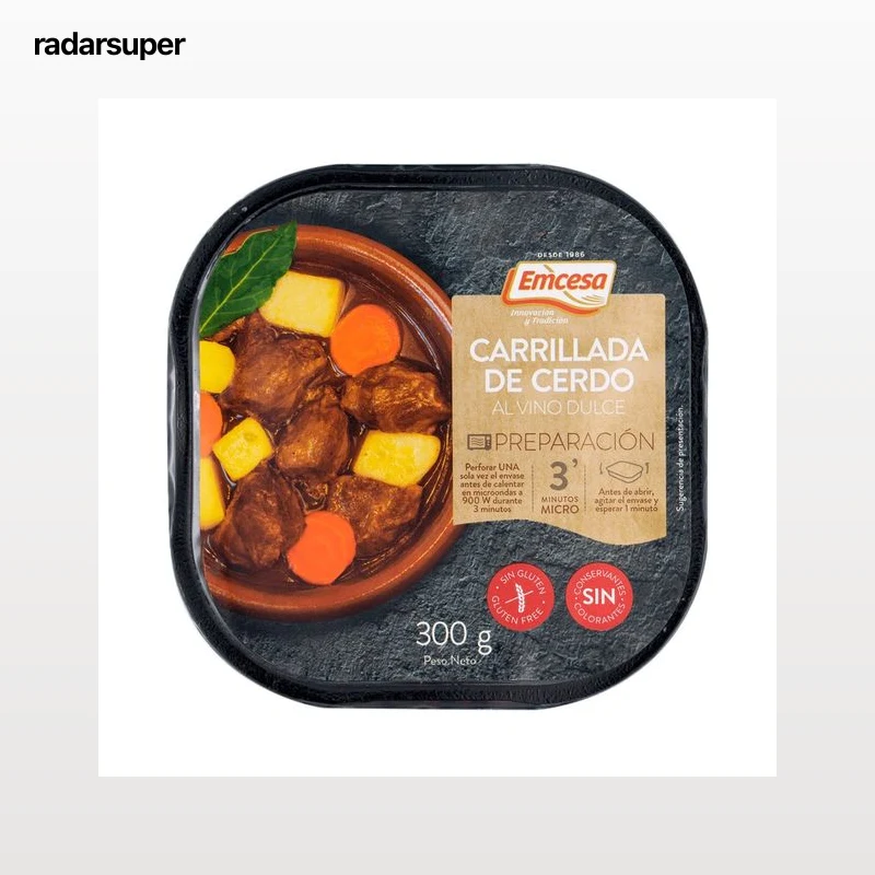 EMCESA Carrilladas de cerdo al vino dulce, listas para calentar y comer 300 g.