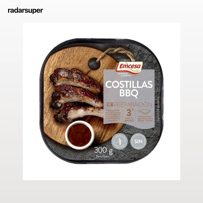 EMCESA Costillas de cerdo al estilo americano (bbq), listas para calentar y comer 300 g.