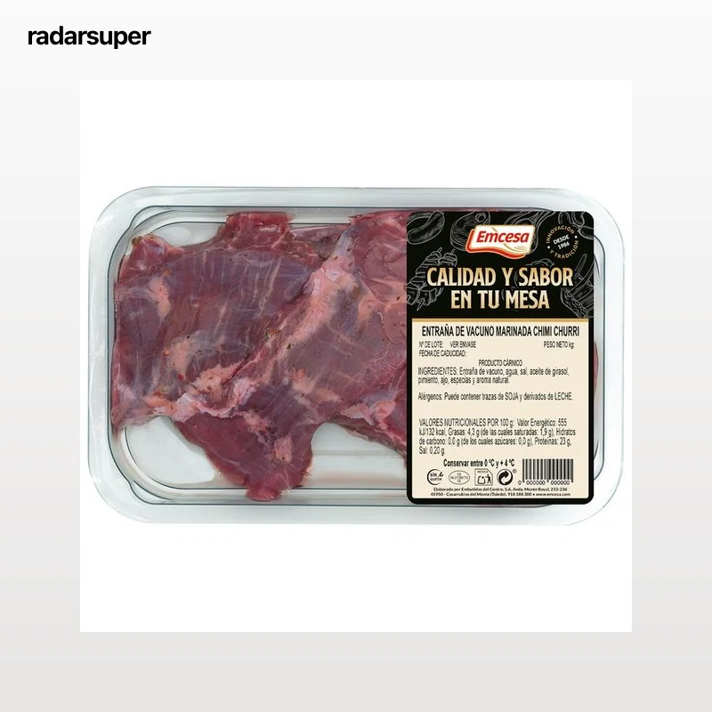 EMCESA Entraña de vacuno marinada en salsa chimichurri.