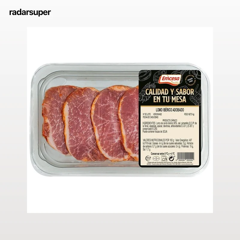 EMCESA Filetes de cinta de lomo de cerdo ibérico adobado 200 g.