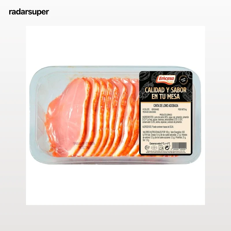 EMCESA Lomo adobado extra filetes, bandeja 600 g.