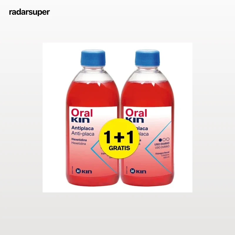 Enjuague bucal antiplaca Kin pack de 2 unidades de 500 ml.