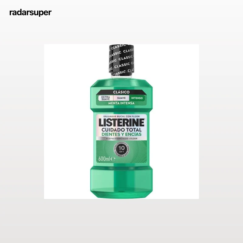Enjuague bucal con flúor menta intensa cuidado Total dientes y encías Listerine 600 ml.