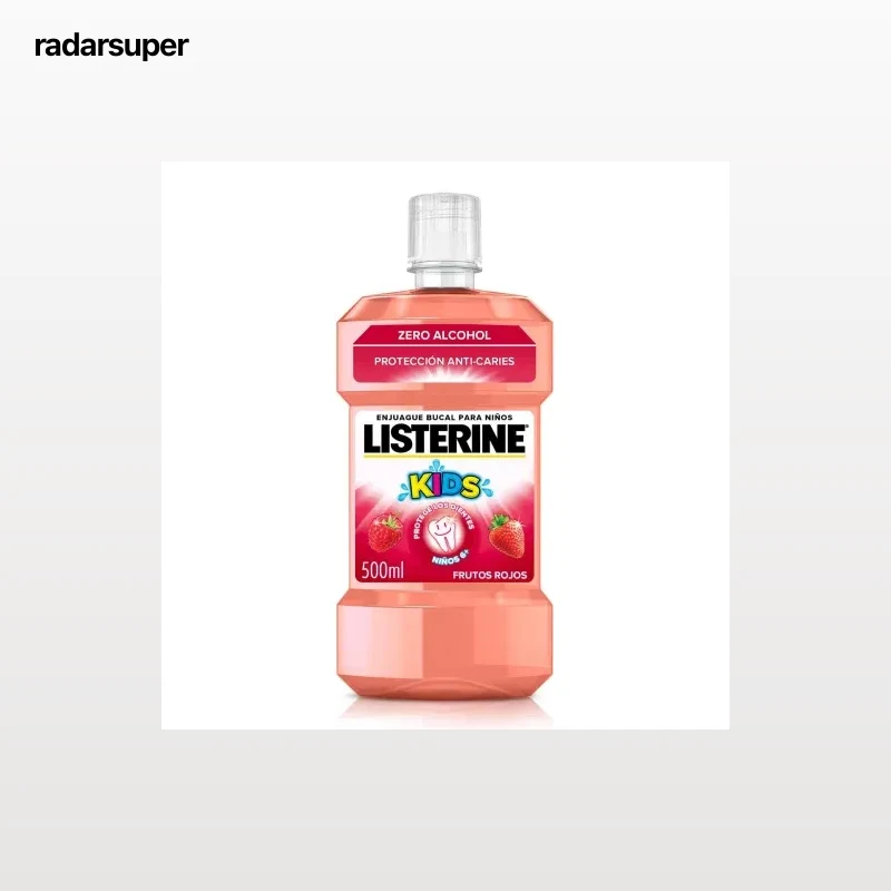 Enjuague bucal infantil protección anti-caries sabor frutos rojos sin alcohol Smart Rinse Listerine 500 ml.
