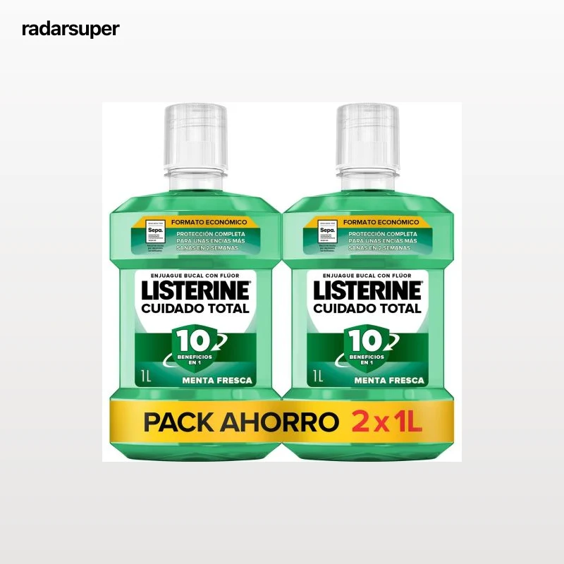 Enjuague bucal protección dientes y encías menta fresca Listerine pack de 2 unidades de 1 l.