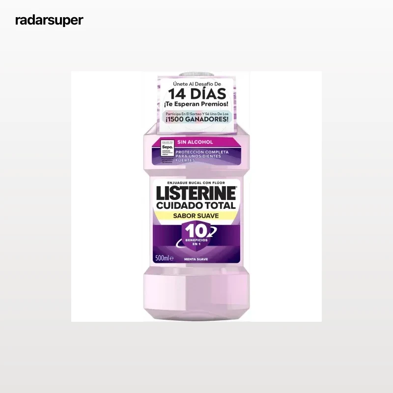 Enjuague bucal sabor menta suave sin alcohol Cuidado Total Listerine 500 ml.