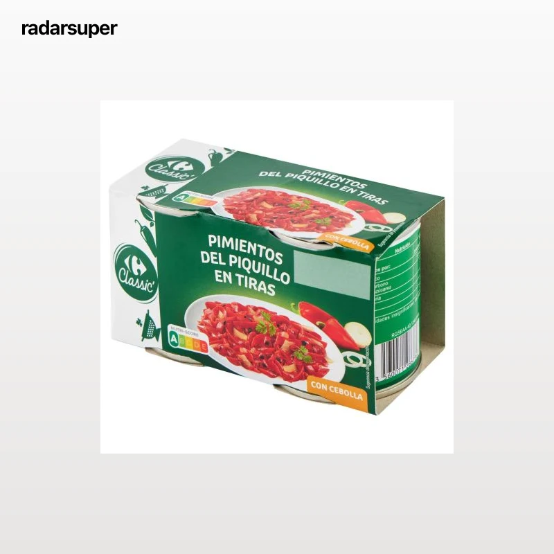 Ensalada de pimientos del piquillo en tiras con cebolla Carrefour pack de 2 unidades 180 g.