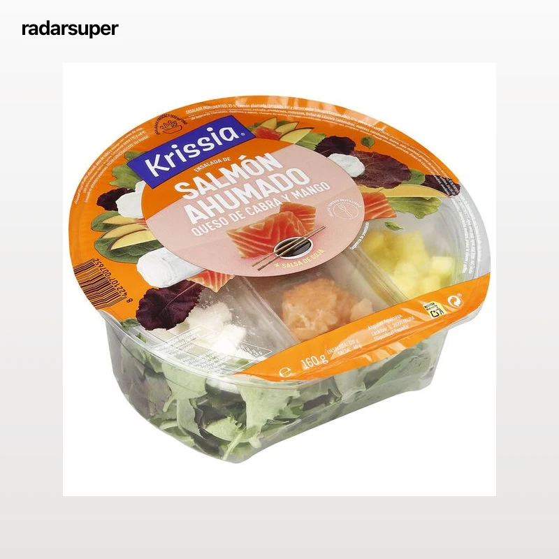 Ensalada Krissia con salmón ahumado queso de cabra y mango 150g