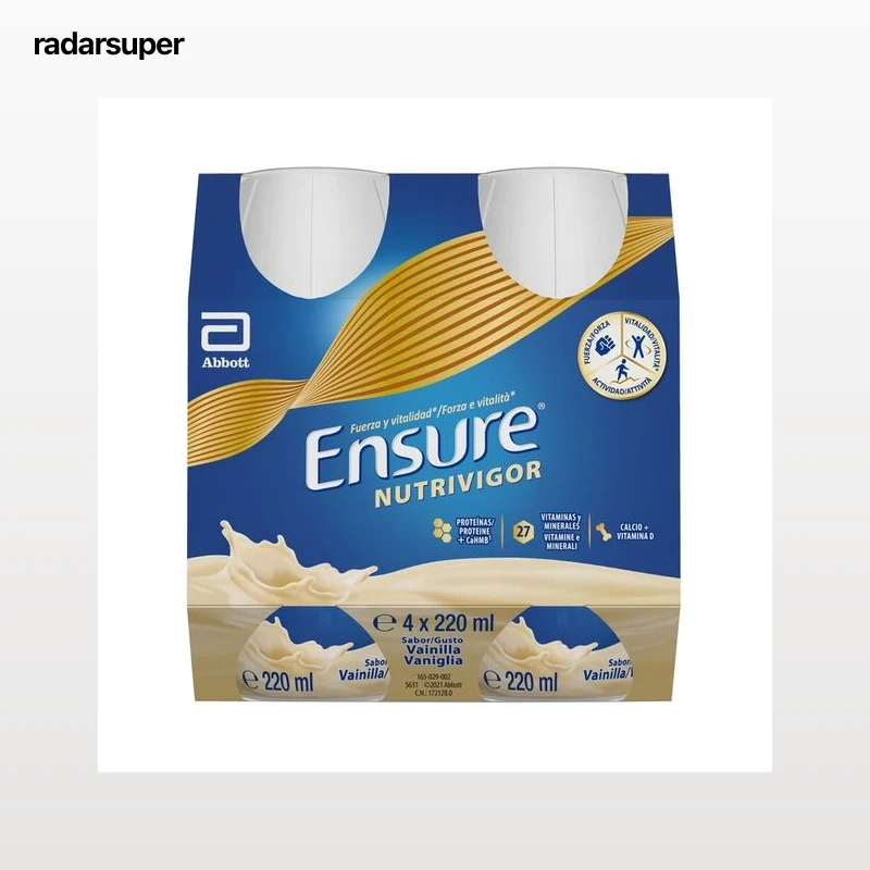 ENSURE Nutrivigor Complemento nutricional para adultos, listo para beber con sabor a vainilla 4 x 220 ml.