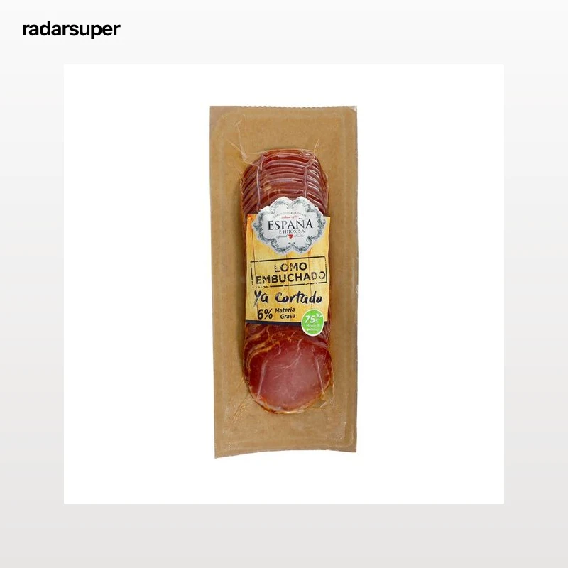 ESPAÑA Lomo embuchado con sólo 6% de materia grasa, cortado en finas lonchas ESPAÑA Ya cortado 200 g.