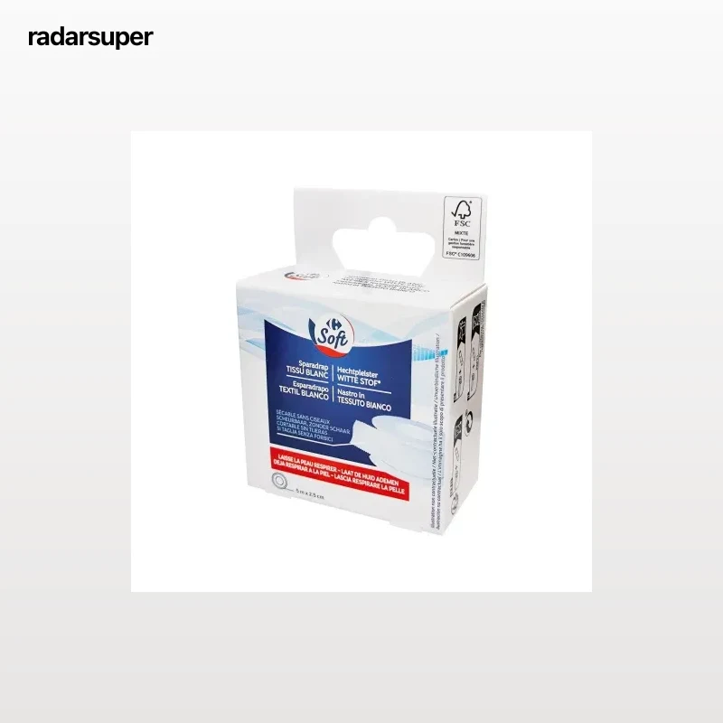Esparadrapo textil blanco 5 m x 2,5 cm Carrefour Soft 1 ud.