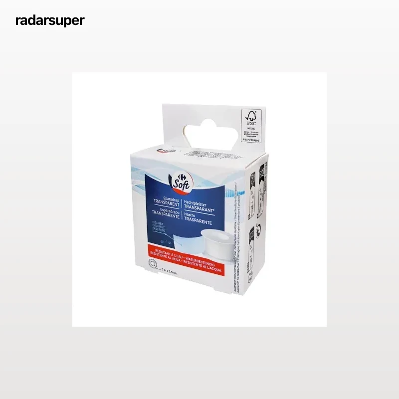 Esparadrapo transparente 5 m x 2,5 cm Carrefour Soft 1 ud.