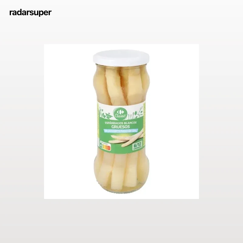 Espárragos blancos gruesos bajo contenido en sal Carrefour 205 g.