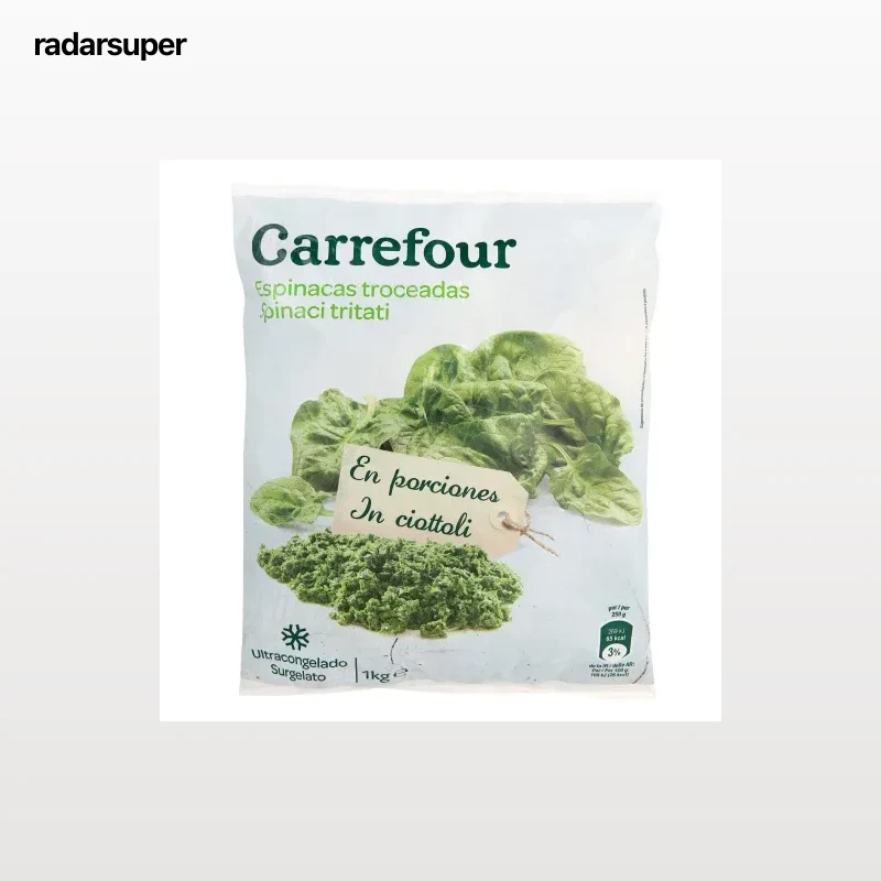Espinacas cortadas Carrefour 1 kg.