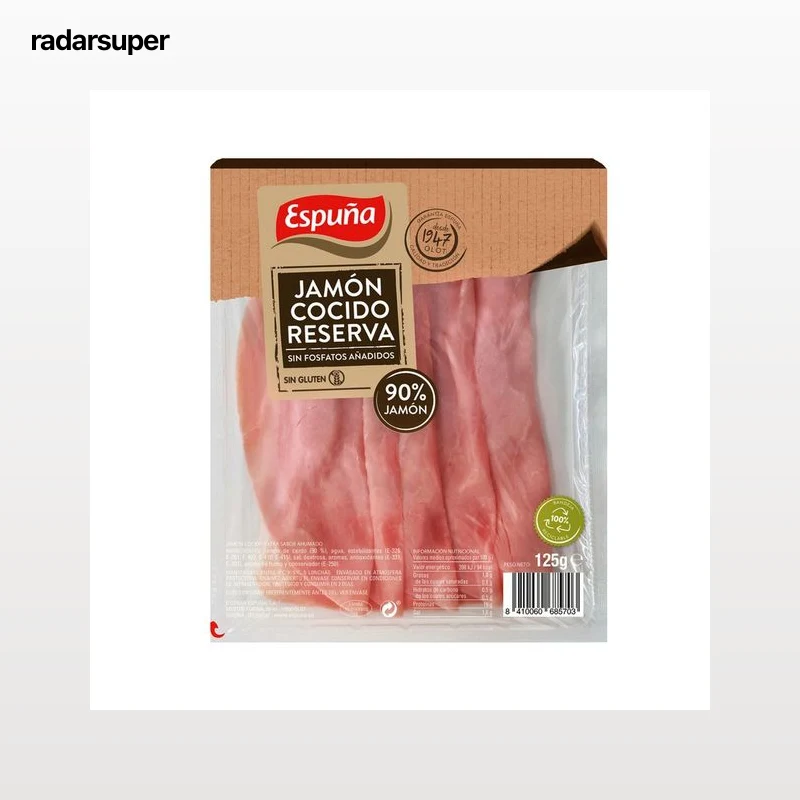 ESPUÑA Jamón cocido reserva sin fosfatos añadidos, ni gluten 120 g.