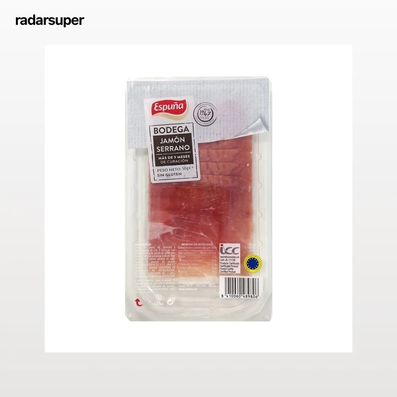 ESPUÑA Jamón serrano de bodega curado más de 9 meses, cortado en lonchas 50 g.