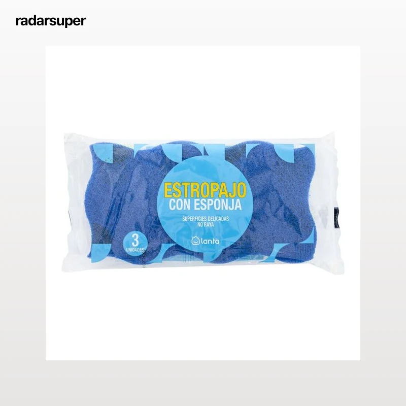 Estropajo con esponja Lanta 3 uds fibra azul