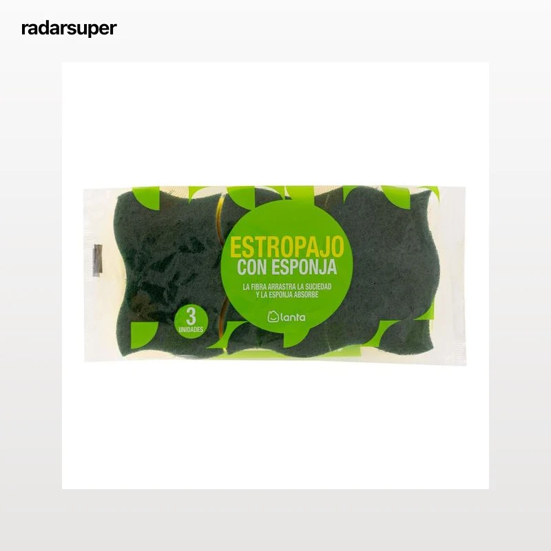 Estropajo con esponja Lanta 3 uds fibra verde
