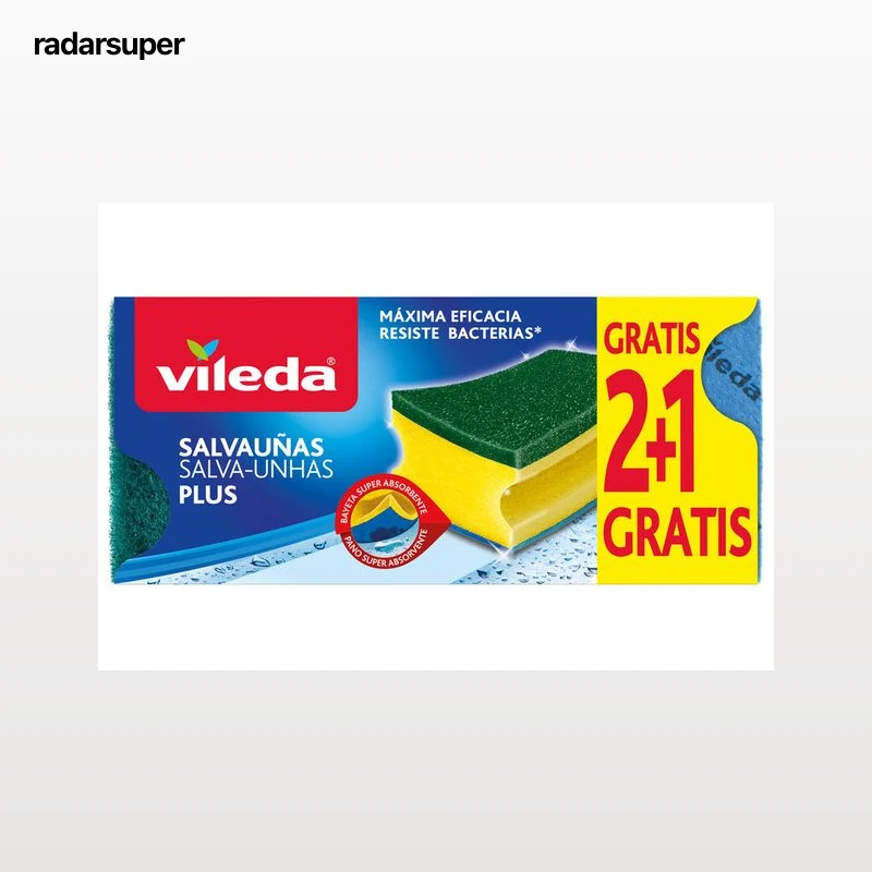 Estropajo con esponja Vileda salvaúñas plus 2+1 unidades